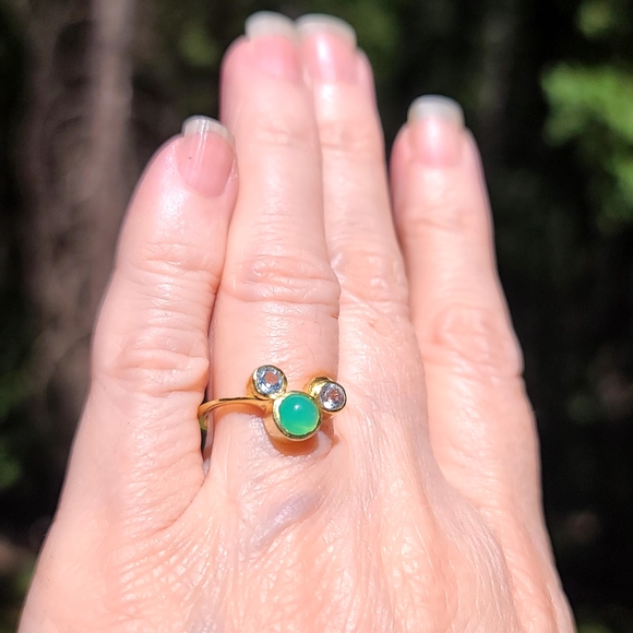 Chrysoprase & Topaz 24k Gold & Sterling ring sz6.5 looks a little like Mickey! - Picture 3 of 11